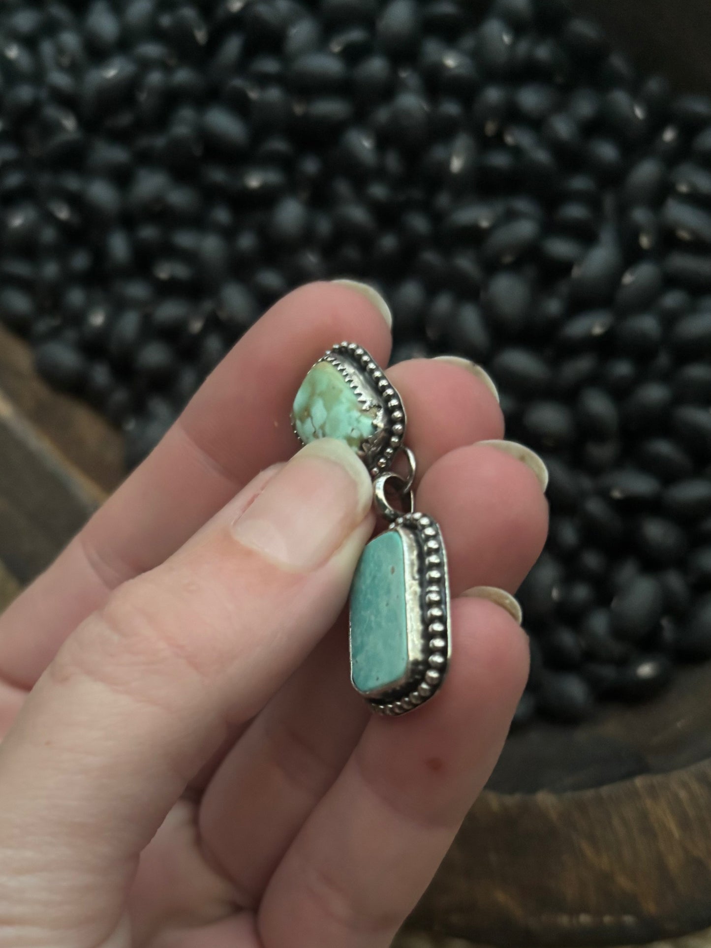 Turquoise dangles **bezel flaw