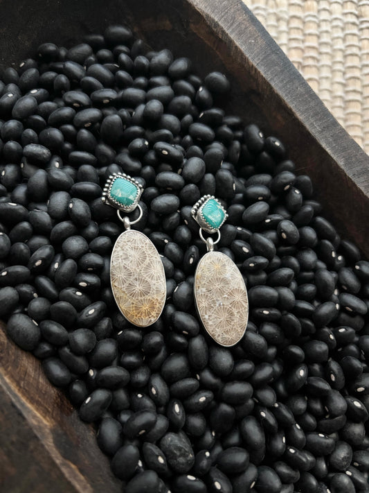 Fossil coral & turquoise earrings